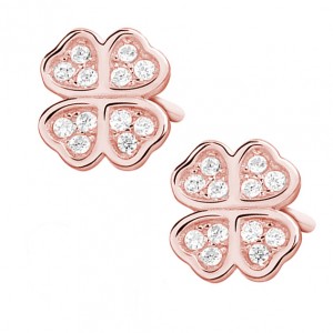 Cercei argint placati cu aur roz trifoi cu 4 foi cu pietre DiAmanti Z1074ERG_W-DIA (Argint 925‰ 1 g.)